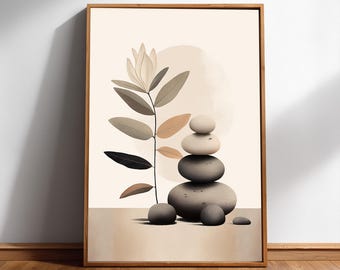 Zen Pebbles Art Print: Japandi Neutral Minimal
