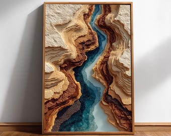 Layered Canyon Wall Art, Earth Tone 3D Texture Print, Abstract Digital Download