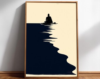 Zen Meditation Wall Art, Minimalist Ocean Silhouette Print, Japandi Digital Download