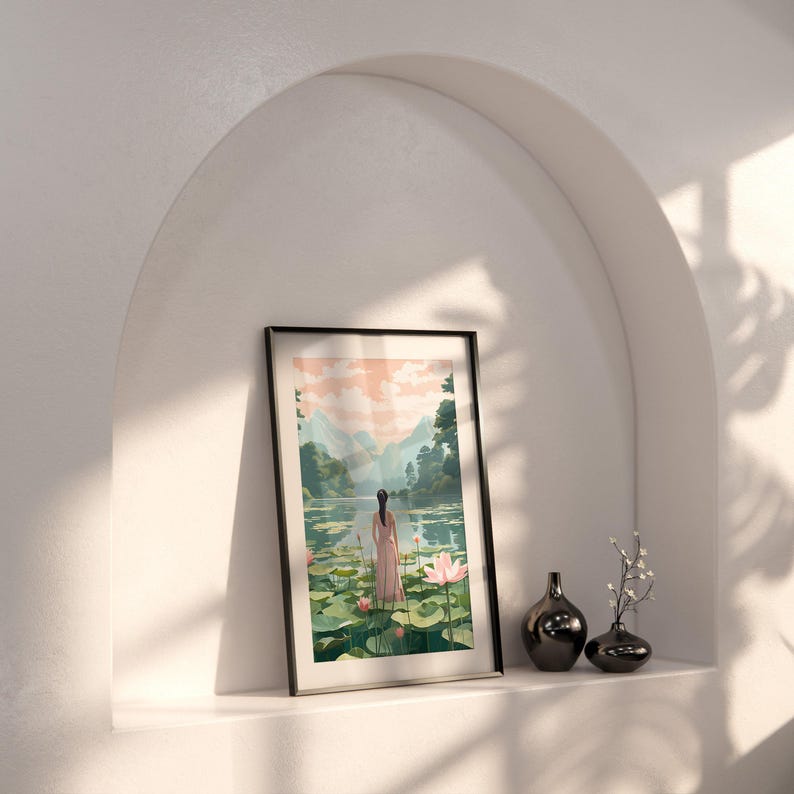Lotus Flower Print: Tranquil Japanese Ukiyo-e Style - Floral Zen Wall Art, Unframed, Various Dimensions image 4