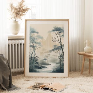 Muurkunst bamboe: kalme zentuin Japanse inkt - Japandi Interior, fine art giclée op premium fotopapier afbeelding 2