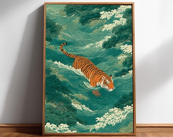 Tiger River Wall Art Print | Lush Forest Illustration