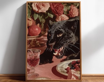 Black panther vintage wall art print – retro wildlife poster | moody décor