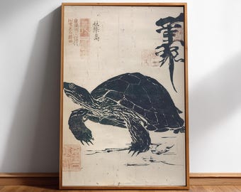 Turtle Wall Art Print | Japanese Ink, Vintage Woodblock Style
