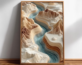 Canyon River 3D Print, Sedimentary Wall Art, Turquoise Textured Digital Download