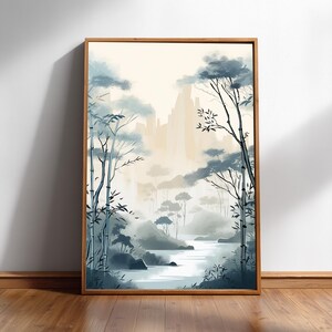 Muurkunst bamboe: kalme zentuin Japanse inkt - Japandi Interior, fine art giclée op premium fotopapier afbeelding 1
