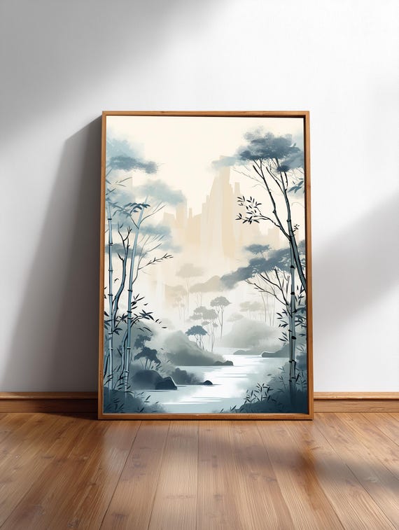 Bamboo Wall Art: Calm Zen Garden Japanese Ink - Japandi Interior, Fine Art Giclée on Premium Photo Paper