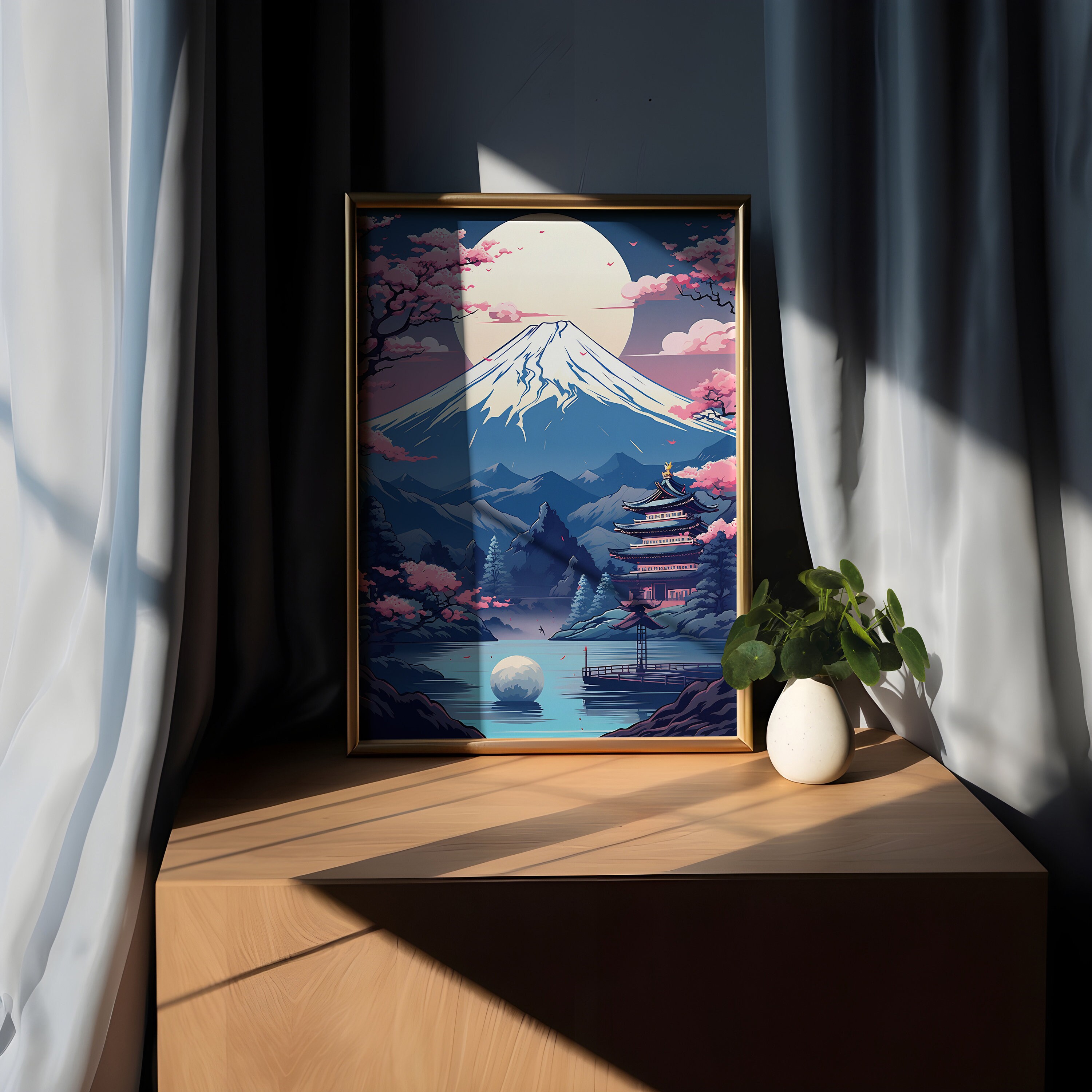 Foto Wallpaper 3D Pittura A Inchiostro Fiori Di Ciliegio Giapponesi