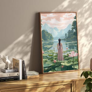 Lotus Flower Print: Tranquil Japanese Ukiyo-e Style - Floral Zen Wall Art, Unframed, Various Dimensions image 5