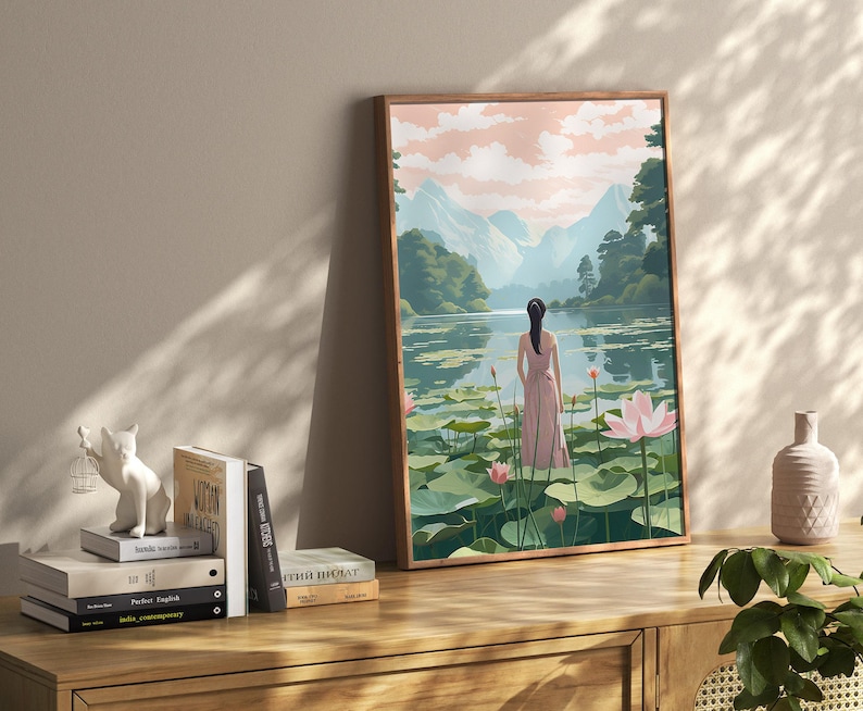 Lotus Flower Print: Tranquil Japanese Ukiyo-e Style - Floral Zen Wall Art, Unframed, Various Dimensions image 5