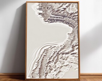 White Abstract Relief Wall Art, Minimalist Terrain Print, Digital Download