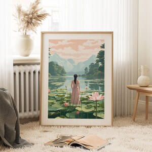 Lotus Flower Print: Tranquil Japanese Ukiyo-e Style - Floral Zen Wall Art, Unframed, Various Dimensions image 2