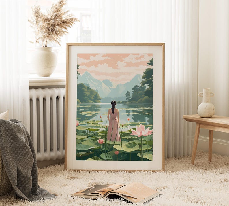 Lotus Flower Print: Tranquil Japanese Ukiyo-e Style - Floral Zen Wall Art, Unframed, Various Dimensions image 2