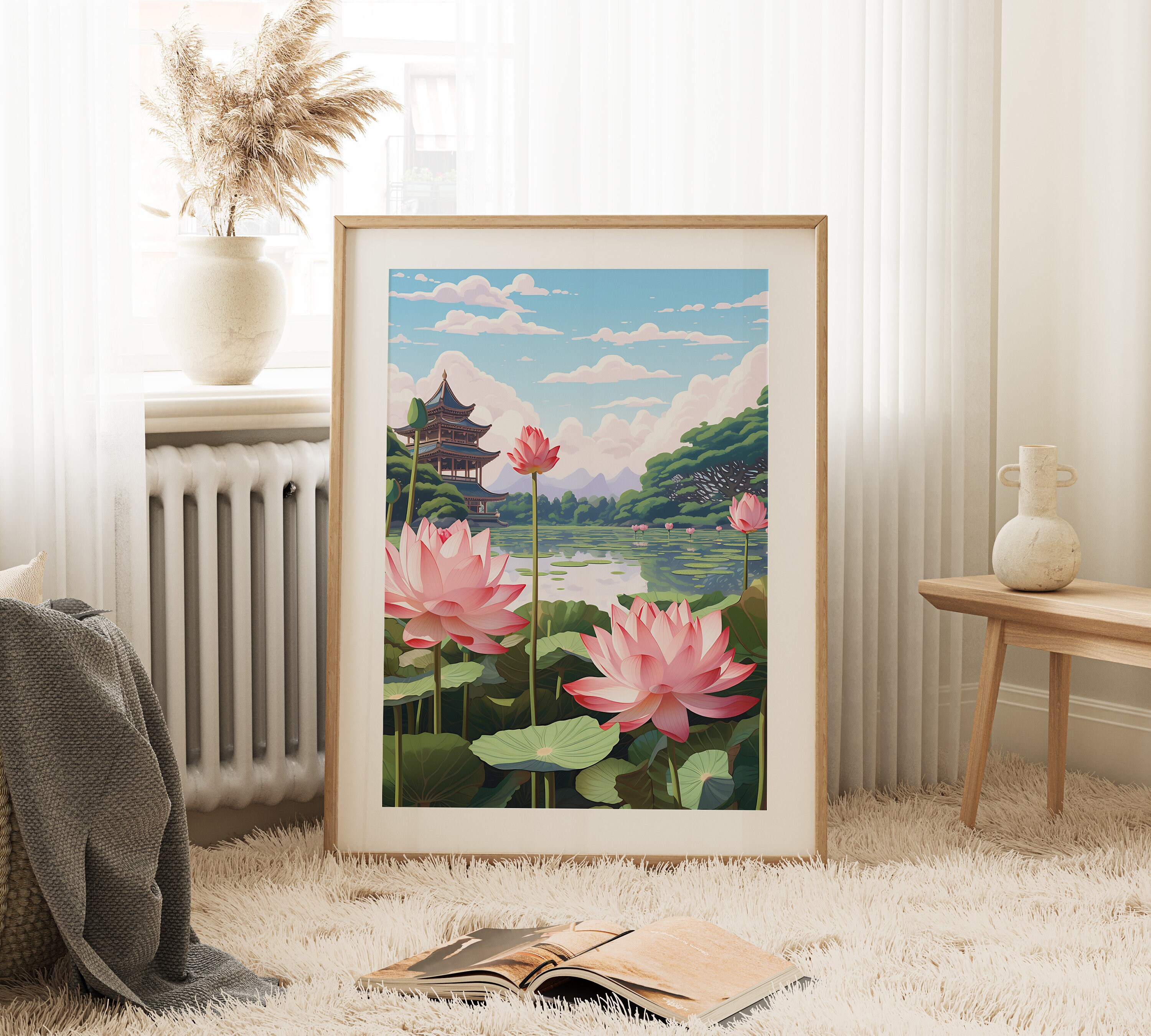 Lotus Flower Wall Print Japanese Lotus Art Ukiyo-e Art Print Lotus ...