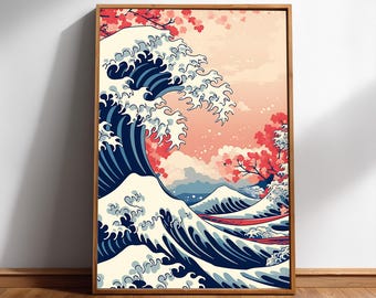 The Great Wave Off Kanagawa Print - Blue Japanese Wall Art Digital Download