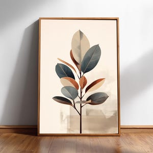 Gummibaum Wand Kunst - Japandi Ink Neutrale, Warme Töne - Archival Ink Print, Glanz Papier, Schlafzimmer und Büro Dekor Bild 1