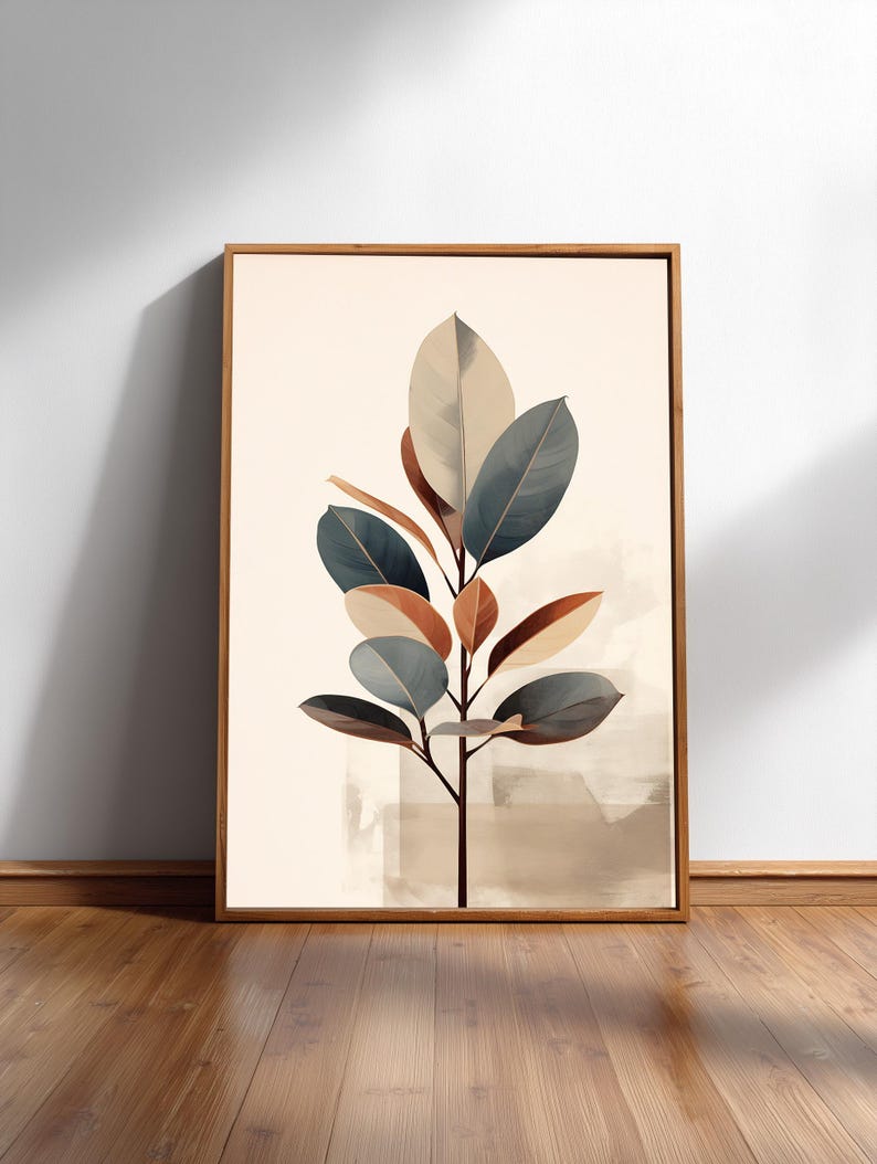 Gummibaum Wand Kunst - Japandi Ink Neutrale, Warme Töne - Archival Ink Print, Glanz Papier, Schlafzimmer und Büro Dekor Bild 1