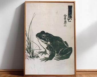 Vintage Frog Wall Art, Japanese Ink Block Print, Woodcut Digital Download