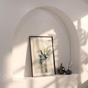 Estampado de tallos de bambú: Obra de arte Sumi-e en verde salvia, tinta de archivo, papel fotográfico brillante / Decoración botánica de pared para una vida tranquila, varios tamaños. imagen 5
