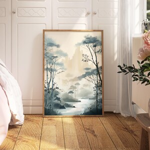 Muurkunst bamboe: kalme zentuin Japanse inkt - Japandi Interior, fine art giclée op premium fotopapier afbeelding 4