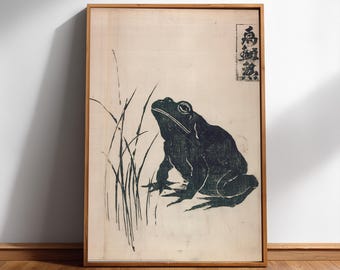 Frog Woodblock Print, Japanese Vintage Ink Block Wall Art, Digital Download