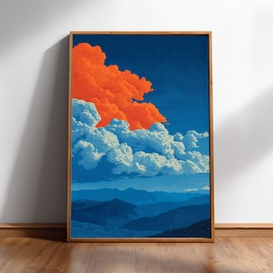 Orange Blue Cloudscape Wall Art, Bold Sky Print, Scenic Digital Download