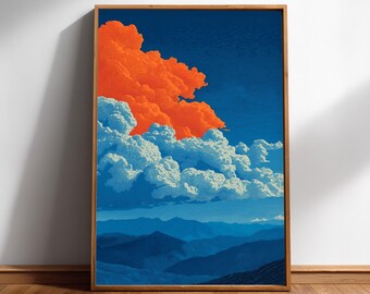 Orange Blue Cloudscape Wall Art, Bold Sky Print, Scenic Digital Download