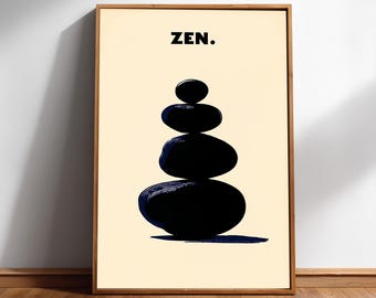 Zen Stones Wall Art, Balance Stacking Rocks Print, Minimalist Japandi Digital Download