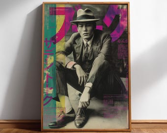 Retro Japanese Magazine Poster, Vintage Man Portrait Print, Digital Download