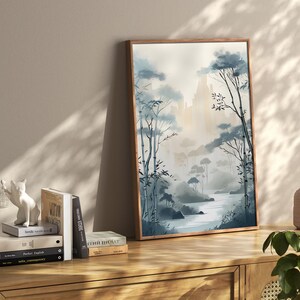Muurkunst bamboe: kalme zentuin Japanse inkt - Japandi Interior, fine art giclée op premium fotopapier afbeelding 3