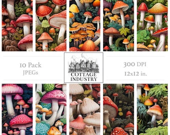 Mushroom Bundle 004 Digital Art Download stampabile Piastrella scalabile 300dpi Sfondo Schermo Sito web jpeg Wallpaper Nuova natura Estetica Jpeg