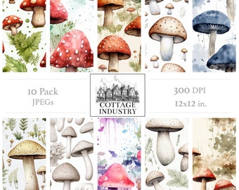 Mushroom Bundle 002 Digital Art Download stampabile Piastrella scalabile 300dpi Sfondo Schermo Sito web jpeg Wallpaper Nuova natura Estetica Jpeg