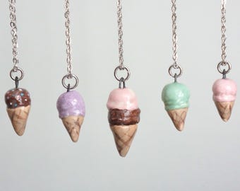 TINY ICE CREAM! Handmade Ceramic Charm Necklace - Mini Food Jewelry
