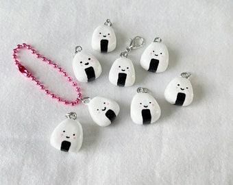 TINY ONIGIRI CHARM! Handmade kawaii mini clay onigiri keychain!