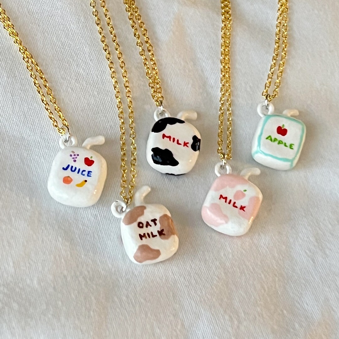 TINY MILK and JUICE Box Necklace Handmade Mini Clay Milk & Etsy