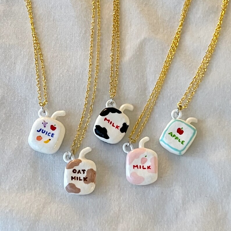 TINY MILK and JUICE Box Necklace Handmade Mini Clay Milk & Etsy