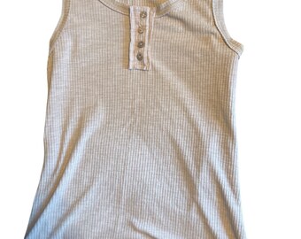 Tan Ribbed Tank Top - Summer top - Cami - Button details Beige