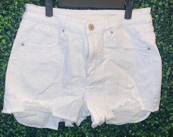 White Distressed Denim Shorts - Frayed - Summer