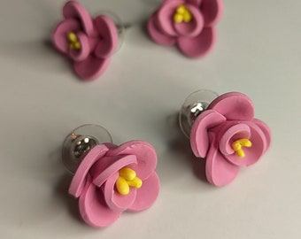 Pink Flower Polymer Clay Studs