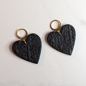 Large Black Heart Dangle Earrings