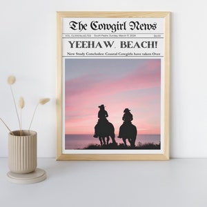 Wystrój pokoju gazety Coastal Cowgirl dla nastolatków: plażowe klimaty, styl Y2K, jasnoróżowa sztuka ścienna