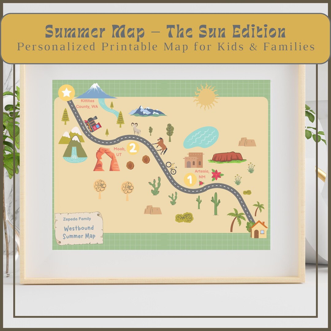 Lsumer Map Summer Sunshine Adventure Map – Printable Family Keepsake - Etsy