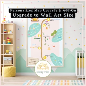 May include: A framed, personalized map of Florida, featuring illustrations of landmarks and the text "Sunny Trails." The map includes the text "Personalized Map Upgrade & Add-On Upgrade to Wall Art Size."