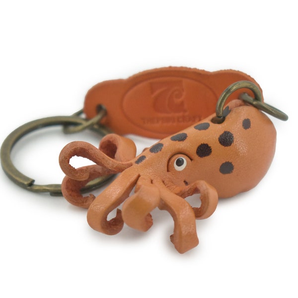 Octopus, Key Chain, Leather, Marine Mollusk, Octopod, Octopi, Brown, Hand Made, Keychain, Thailand, Key Fob, Keys, Gift,   2"   THL07 BB69