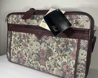 Maleta vintage NUEVA de los años 80, difícil de encontrar, color burdeos, estampado floral Verdi - Linda.