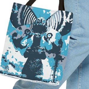 Godzilla and Mothra Graphic Tote Bag, Monster Movie Fan Tote, Kaiju Lover Market Bag, Giant Creature Tote, Pop Culture Shoulder Bag, Movie