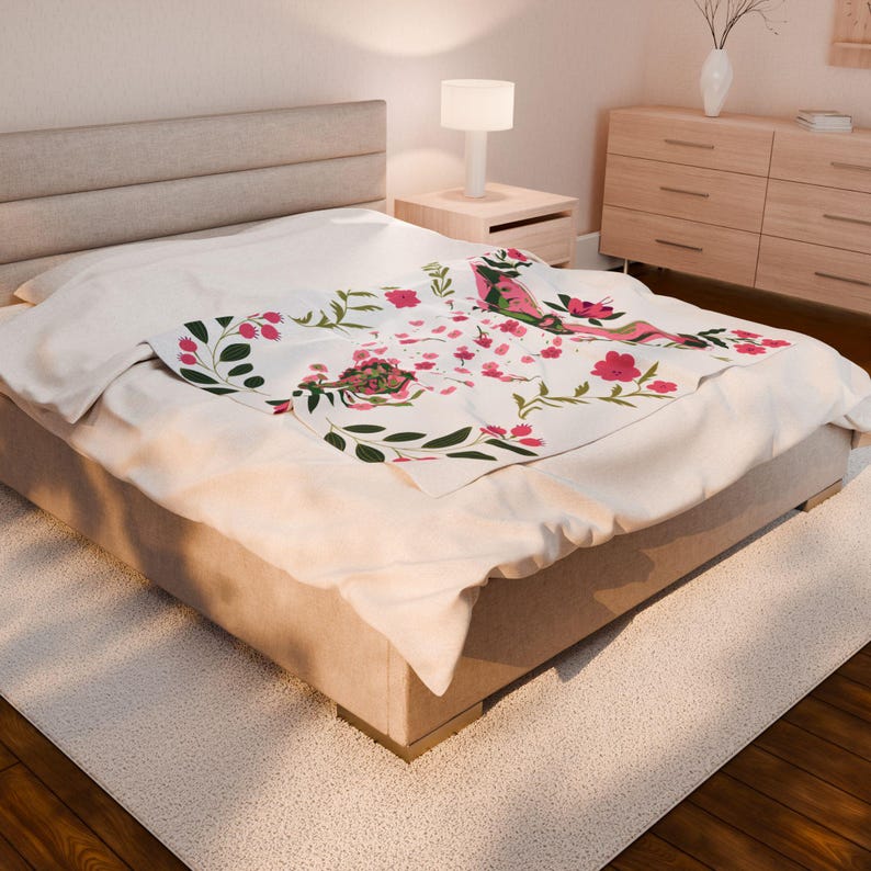 Mothra Blanket: Floral Design Velveteen Soft Blanket image 2