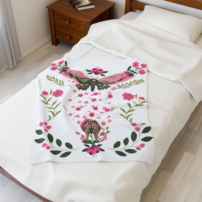 Mothra Blanket: Floral Design Velveteen Soft Blanket image 6