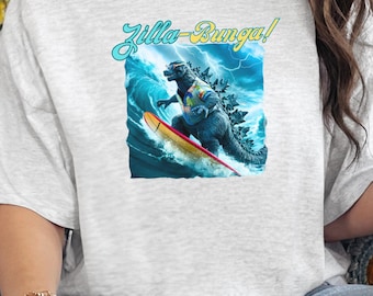 Godzilla Surfing T-Shirt: Zilla-Bunga Unisex Tee