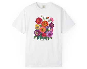 Comfort Colors Floral T-Shirt, Flower Print Tee, Botanical Graphic Top, Nature Lover Shirt, Boho Chic Apparel